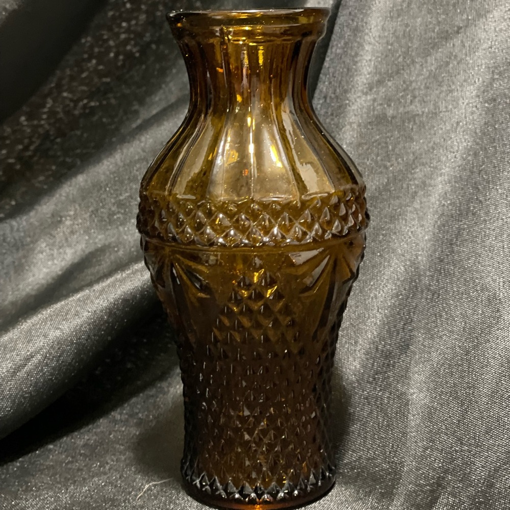 Amber glass vase vintage antique brown